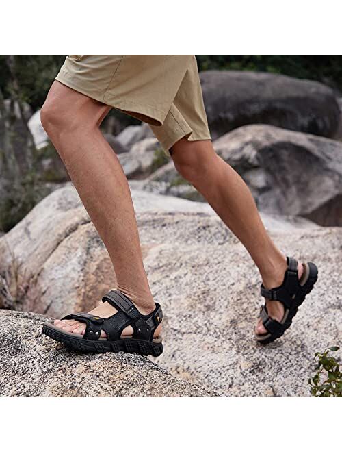 CAMEL CROWN Men's Hiking Sandals Waterproof Arch Support Water Sandals Anti-Slip Summer Sandals Adjustable Beach Sandals Comfort Leather Athletic Outdoor Sport Sandals