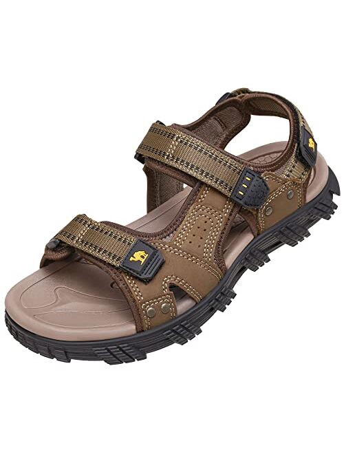 CAMEL CROWN Men's Hiking Sandals Waterproof Arch Support Water Sandals Anti-Slip Summer Sandals Adjustable Beach Sandals Comfort Leather Athletic Outdoor Sport Sandals