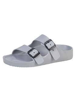 Amyneo Unisex Slides Sandals Men's Women's Adjustable Double Buckle Lightweight EVA Comfort Footbed Flat Slip on Sandal with Arch Support