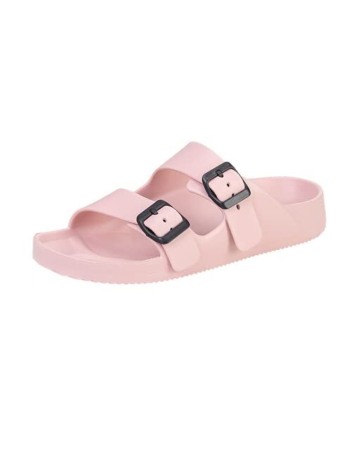 Amyneo Unisex Slides Sandals Men's Women's Adjustable Double Buckle Lightweight EVA Comfort Footbed Flat Slip on Sandal with Arch Support