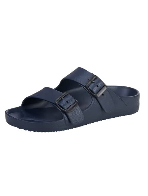 Amyneo Unisex Slides Sandals Men's Women's Adjustable Double Buckle Lightweight EVA Comfort Footbed Flat Slip on Sandal with Arch Support