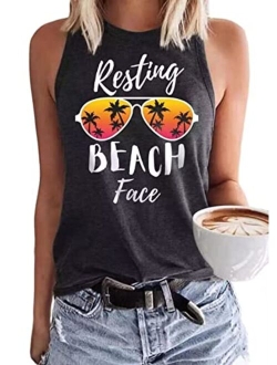 Kbldzht Sun Salt Sand Beach Coconut Tree Tank Tops for Women Summer Sleeveless Graphic Tanks Camis Girls Trip Vacation Tees