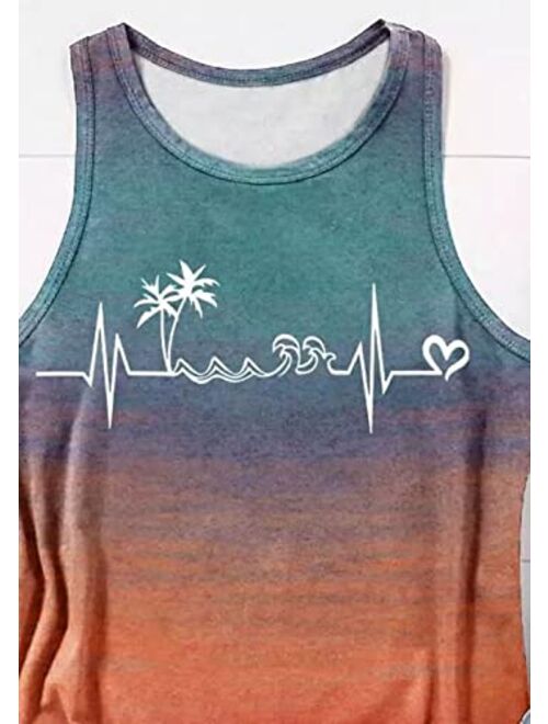 Kbldzht Sun Salt Sand Beach Coconut Tree Tank Tops for Women Summer Sleeveless Graphic Tanks Camis Girls Trip Vacation Tees