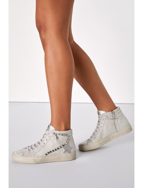 Shu Shop Riri Grey Suede Studded High Top Distressed Sneakers