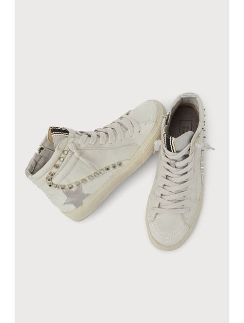 Shu Shop Riri Grey Suede Studded High Top Distressed Sneakers