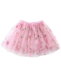 Tortoise & Rabbit Embroidery 3D Flowers Tulle Skirt for 1-10 Years Girls