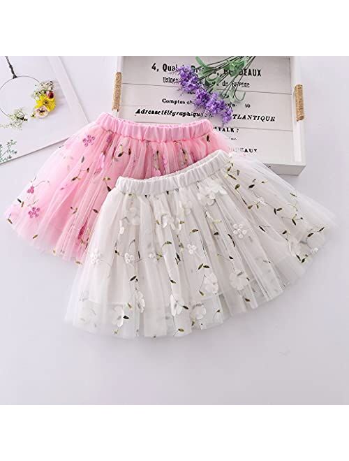 Tortoise & Rabbit Embroidery 3D Flowers Tulle Skirt for 1-10 Years Girls