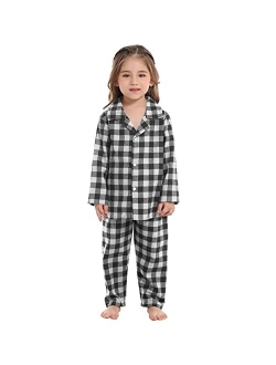 POSSIDEA Girls Flannel Cotton Pajamas Set, Button Down Soft Pjs for Kids, 3 Years - 14 Years