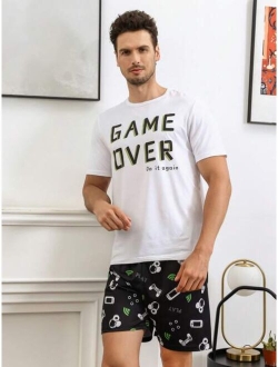 Men Slogan Graphic PJ Set