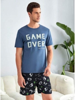 Men Slogan Graphic PJ Set