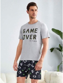 Men Slogan Graphic PJ Set