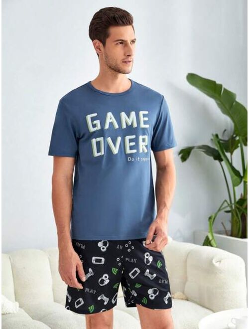 Shein Men Slogan Graphic PJ Set