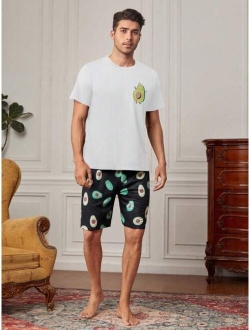 Men Fruit Print PJ Set