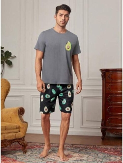 Men Fruit Print PJ Set