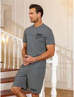 Men Slogan Graphic PJ Set