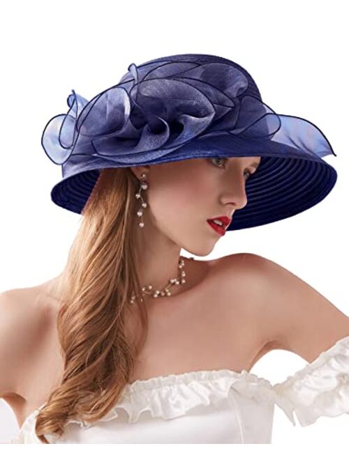 ORIDOOR Women's Organza Cloche Bowler Hat Derby Fascinator for Tea Party Bridal Wedding Dress Hat