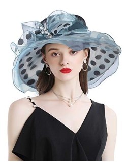 Z&X Organza Church Fascinator Wedding Tea Party Derby Hats for Women Flower Wide Brim Sun Hat