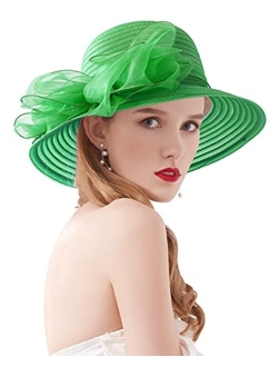 Z&X Organza Church Fascinator Wedding Tea Party Derby Hats for Women Flower Wide Brim Sun Hat