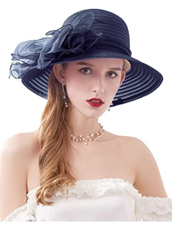 Z&X Organza Church Fascinator Wedding Tea Party Derby Hats for Women Flower Wide Brim Sun Hat