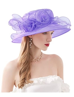 Z&X Organza Church Fascinator Wedding Tea Party Derby Hats for Women Flower Wide Brim Sun Hat