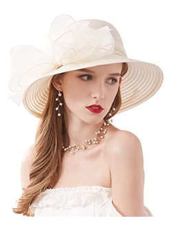 Z&X Organza Church Fascinator Wedding Tea Party Derby Hats for Women Flower Wide Brim Sun Hat