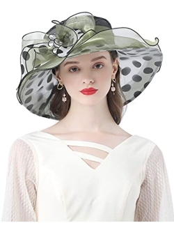 Z&X Organza Church Fascinator Wedding Tea Party Derby Hats for Women Flower Wide Brim Sun Hat