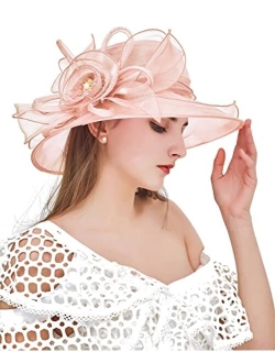 Z&X Organza Church Fascinator Wedding Tea Party Derby Hats for Women Flower Wide Brim Sun Hat