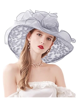 Z&X Organza Church Fascinator Wedding Tea Party Derby Hats for Women Flower Wide Brim Sun Hat