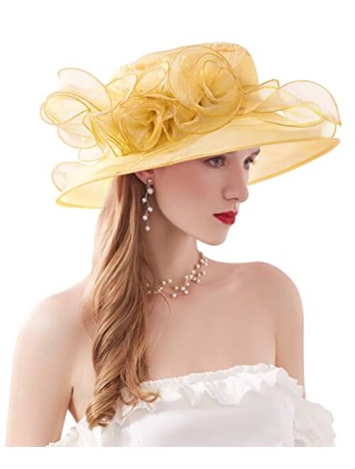 Z&X Organza Church Fascinator Wedding Tea Party Derby Hats for Women Flower Wide Brim Sun Hat