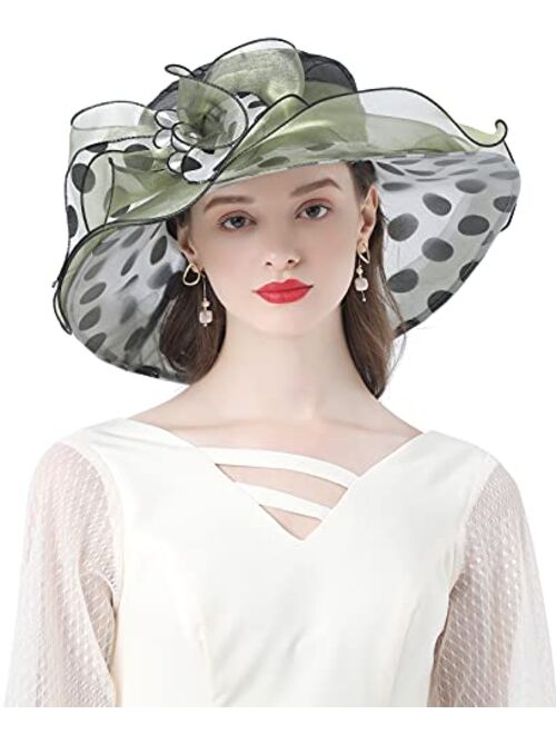 Z&X Organza Church Fascinator Wedding Tea Party Derby Hats for Women Flower Wide Brim Sun Hat