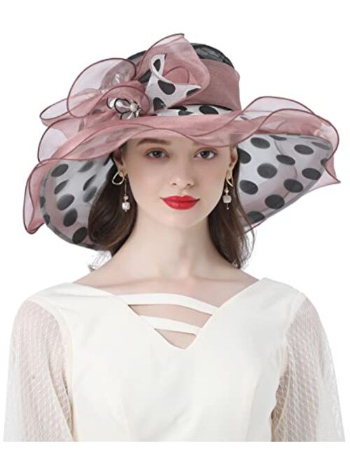 Z&X Organza Church Fascinator Wedding Tea Party Derby Hats for Women Flower Wide Brim Sun Hat