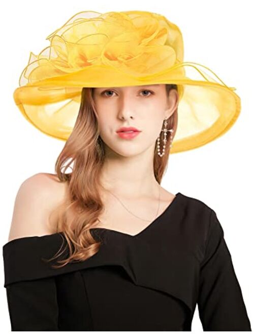 Z&X Organza Church Fascinator Wedding Tea Party Derby Hats for Women Flower Wide Brim Sun Hat