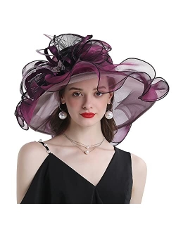 Women Oganza Sun Hat Church Wide Brim Wedding Formal Fascinator Hat