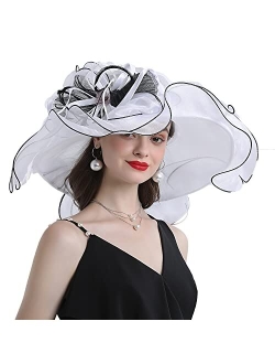 Women Oganza Sun Hat Church Wide Brim Wedding Formal Fascinator Hat