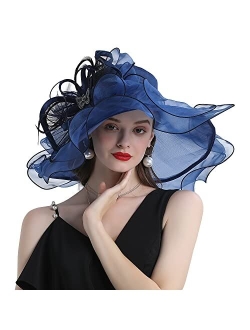 Women Oganza Sun Hat Church Wide Brim Wedding Formal Fascinator Hat