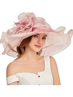 Women Oganza Sun Hat Church Wide Brim Wedding Formal Fascinator Hat