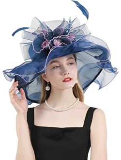 RZTA Women's Kentucky Derby Church Dress Hat Wide Brim Leaf Flower Bridal Shower Hat