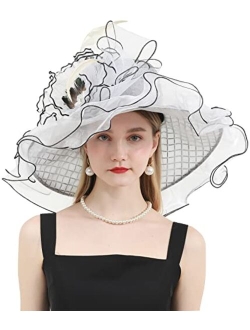 RZTA Women's Kentucky Derby Church Dress Hat Wide Brim Leaf Flower Bridal Shower Hat