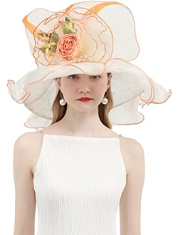 RZTA Women's Kentucky Derby Church Dress Hat Wide Brim Leaf Flower Bridal Shower Hat