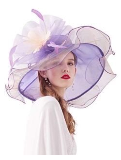 RZTA Women's Kentucky Derby Church Dress Hat Wide Brim Leaf Flower Bridal Shower Hat