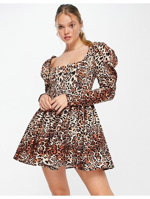 ASOS DESIGN bonded cotton poplin skater mini dress in animal print