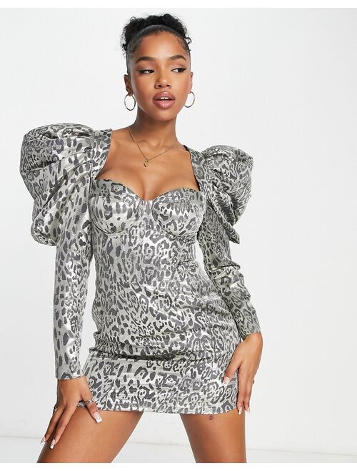 Miss Selfridge occasion mini dress in animal jacquard