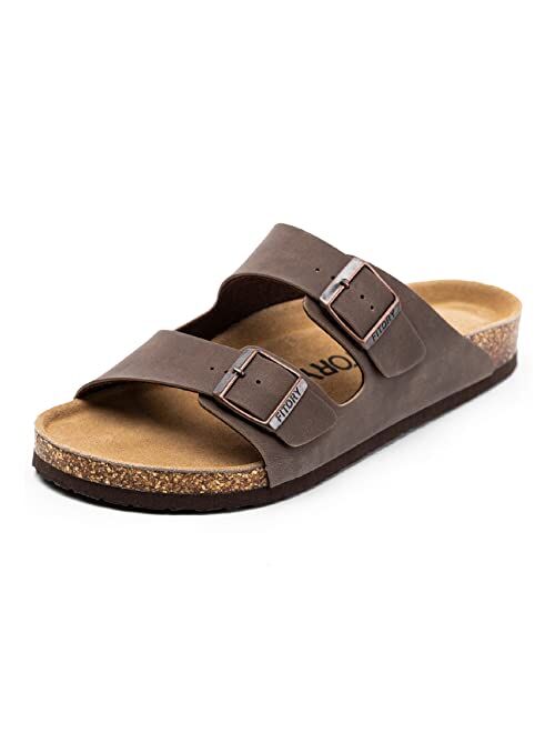 FITORY Mens Leather Cork Sandals with Two Buckles,Open Toe Slides for Indoor and Outdoor Size 7-13.5