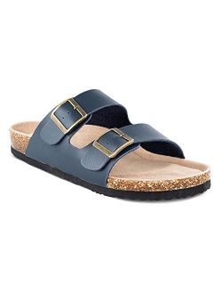 TF STAR Men's Slip On Flat Casual Cork Sandals with 2-Strap Buckle,Leather Cork Slide Arizona Sandals for Men