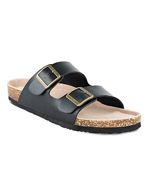 TF STAR Men's Slip On Flat Casual Cork Sandals with 2-Strap Buckle,Leather Cork Slide Arizona Sandals for Men