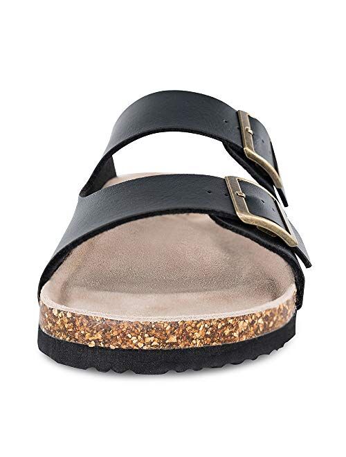 TF STAR Men's Slip On Flat Casual Cork Sandals with 2-Strap Buckle,Leather Cork Slide Arizona Sandals for Men