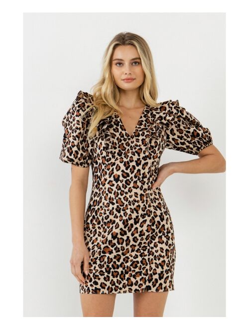 ENGLISH FACTORY Women's Leopard Mini Dress