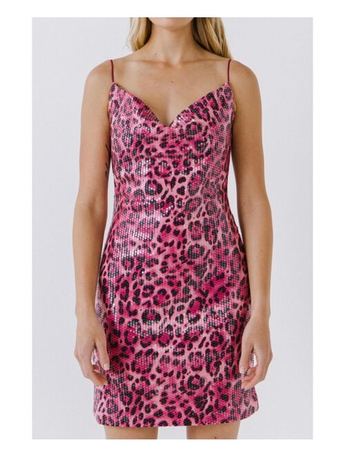 ENDLESS ROSE Women's Leopard Sequin Mini Dress