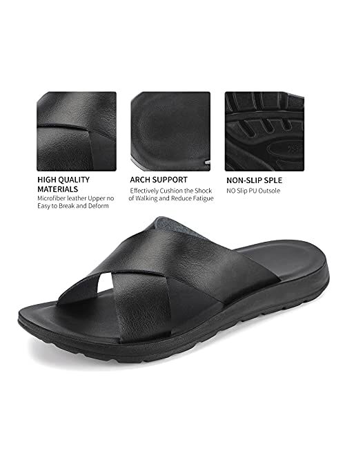 Phefee Men's Sandals Cross Slides Soft Cushion Footbed Comfort Athletic Slippers Indoor and Outdoor Beach Sandals