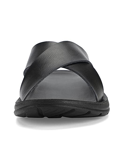 Phefee Men's Sandals Cross Slides Soft Cushion Footbed Comfort Athletic Slippers Indoor and Outdoor Beach Sandals